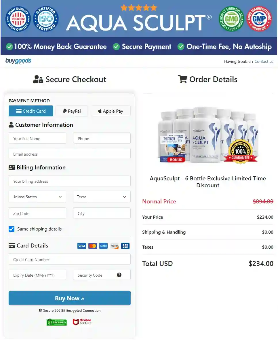 AquaSculpt secure checkout